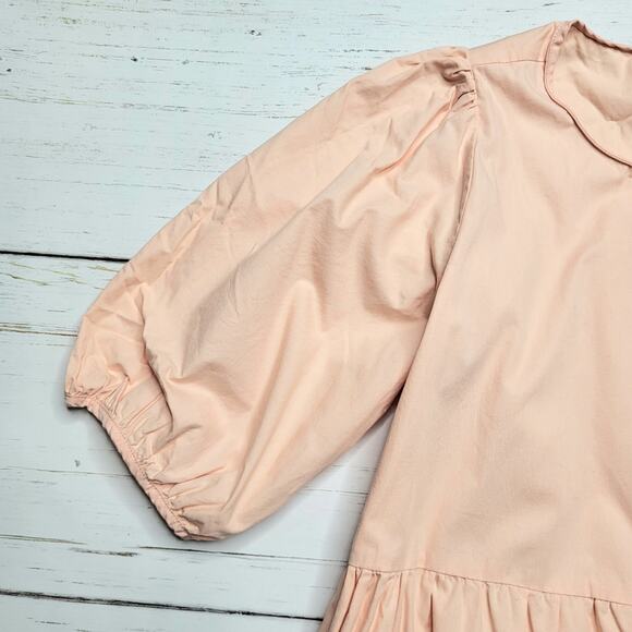 Charlie Holiday Marny Puff Sleeve Tiered Midi Dress Cotton Blush Peach Small 4 - Picture 7 of 11